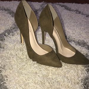 Olive green faux suede heels